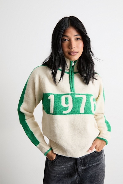 Warehouse 3/4 Racing Zip Up Jumper Ivory