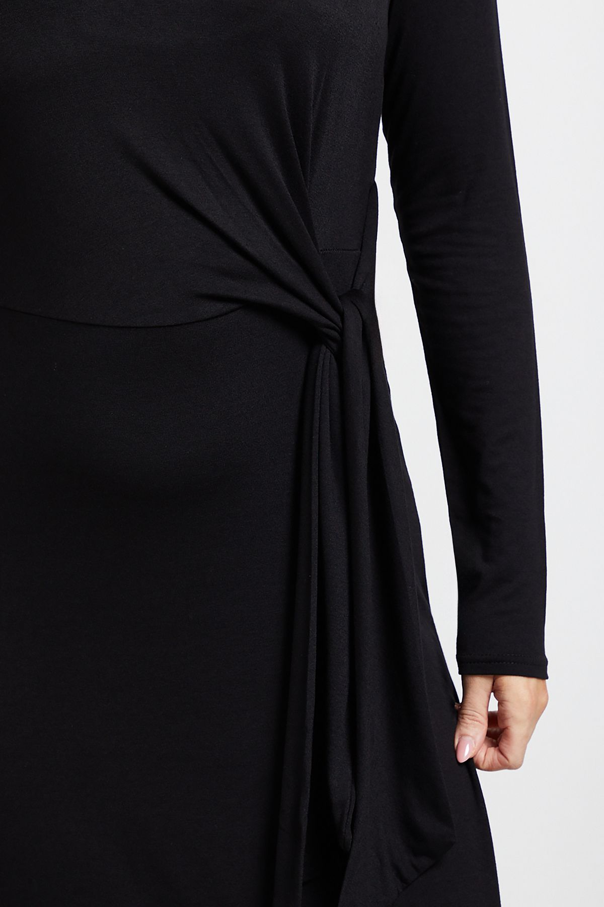 Dorothy Perkins Tie Detail Long Sleeve Jersey Midi Dress Black image 5
