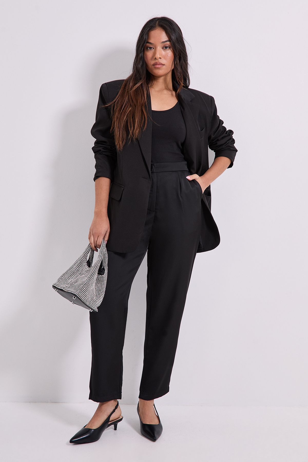Dorothy Perkins Petite Satin Tapered Trouser Black