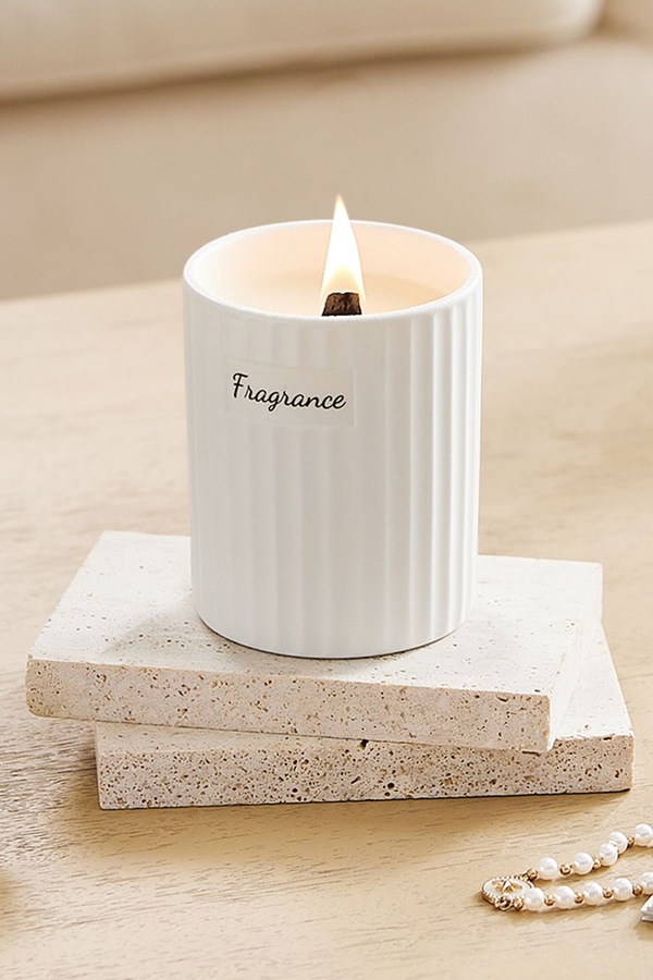 SHEONLY Ceramic Wood Wick Soy Wax Scented Candle, Gardenias