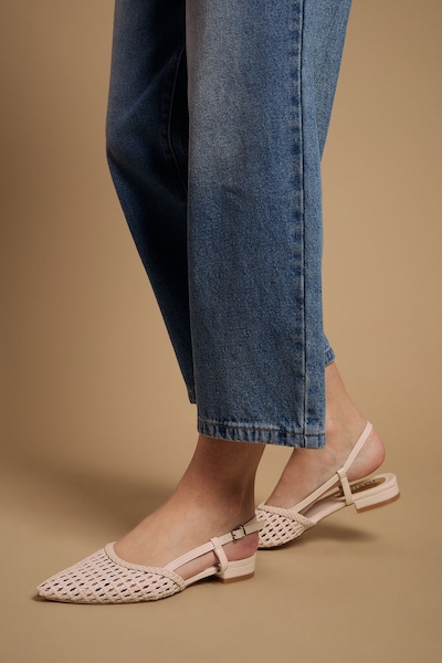 Oasis Brandie Faux Leather Woven Slingback Pointed Flat Shoes Beige