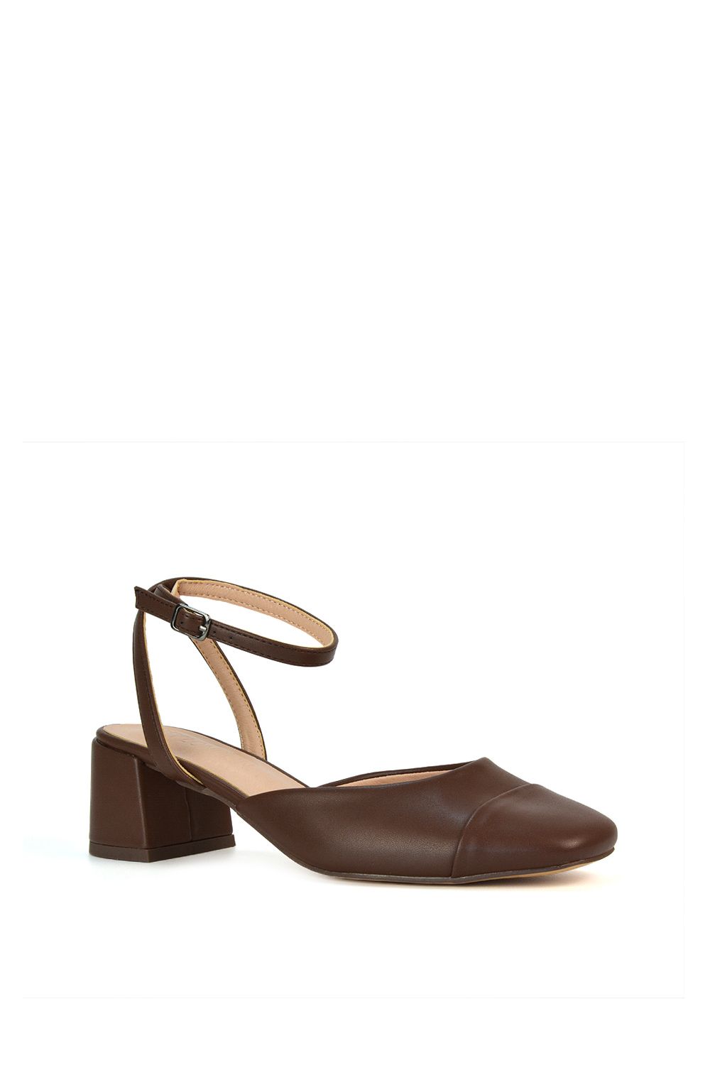 XY London 'Mavis' Low Mid Heel Square Toe Court Shoes With Ankle Strap image 2