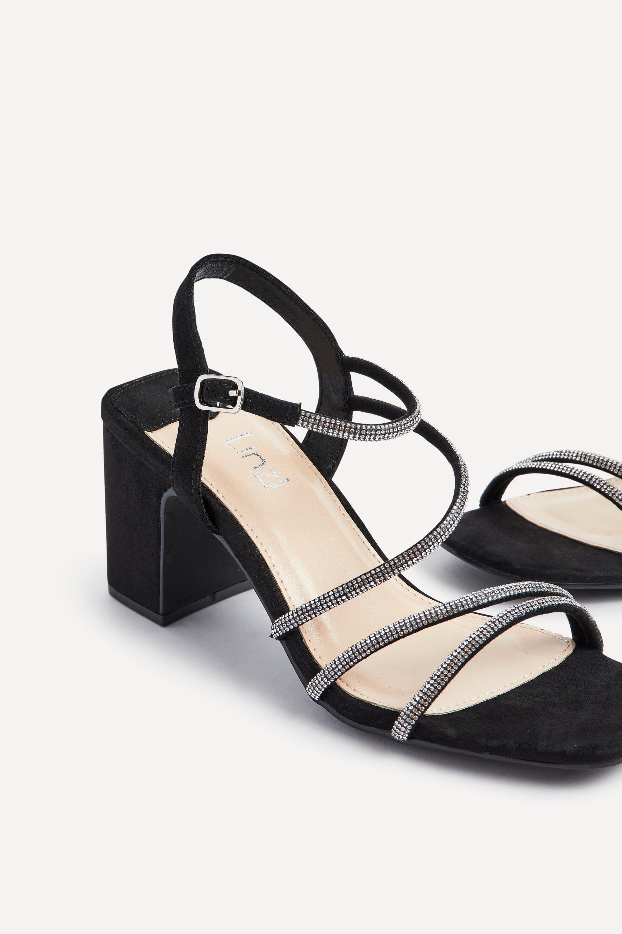 Linzi Kira Black Faux Suede Strappy Diamante Block Heel image 4