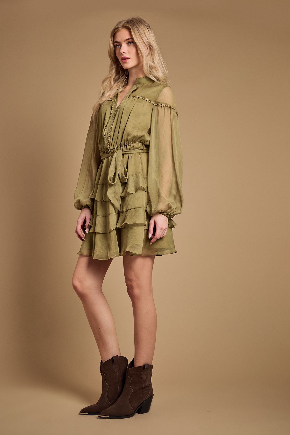 Oasis Tammy Real Suede Metal Trim Western Ankle Boots Chocolate image 2