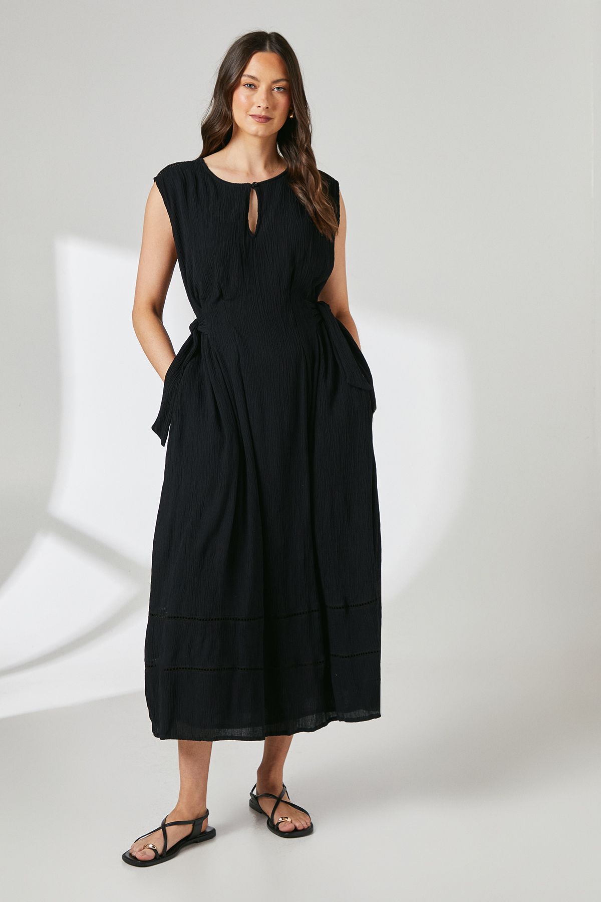 Principles Black Ladder Trim Tie Detail Midi Dress Black image 1