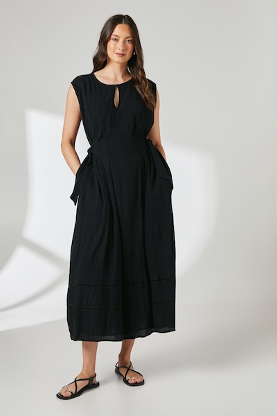 Principles Black Ladder Trim Tie Detail Midi Dress Black