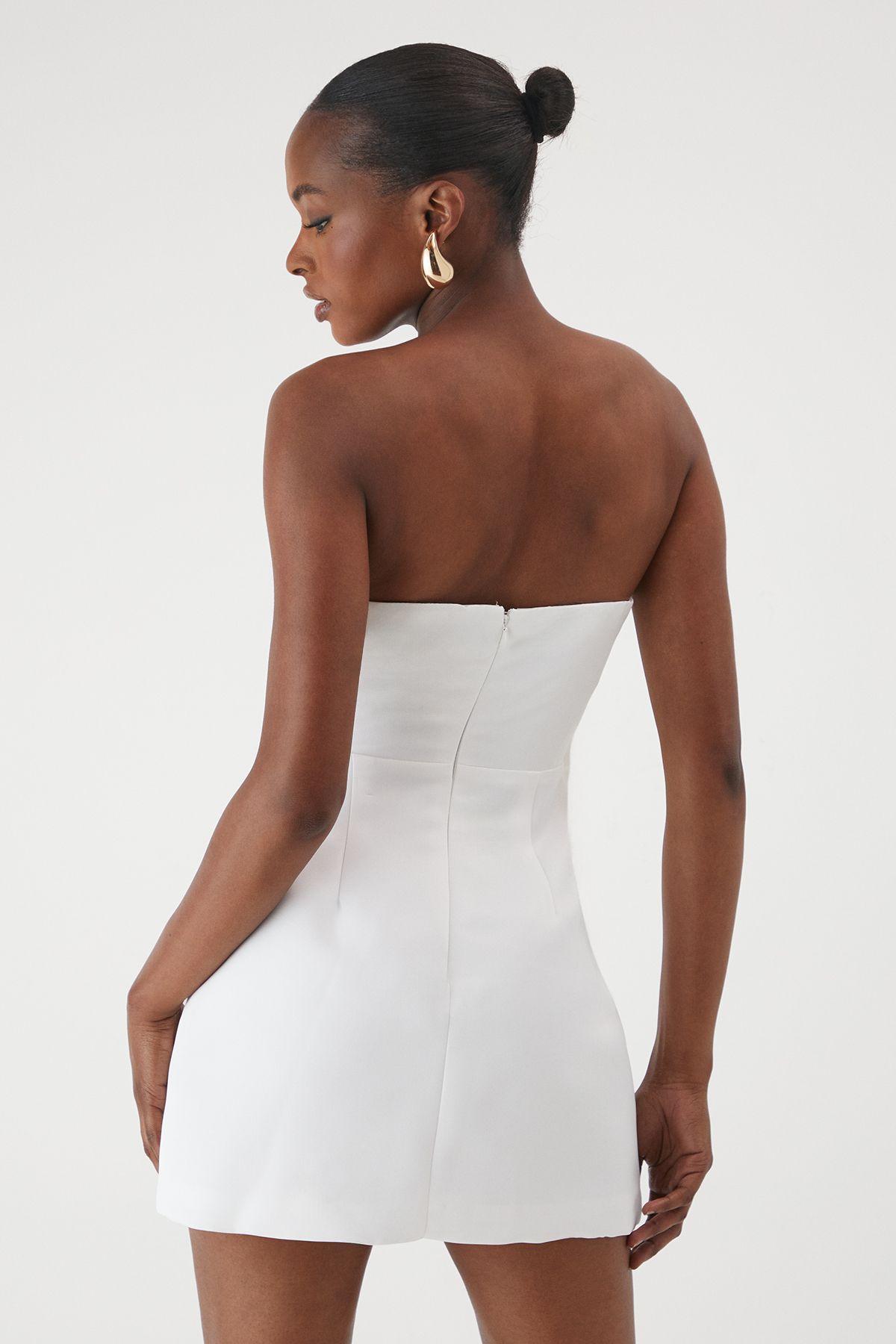 MissPap Premium Satin Floral Bandeau Mini Dress Ivory image 3