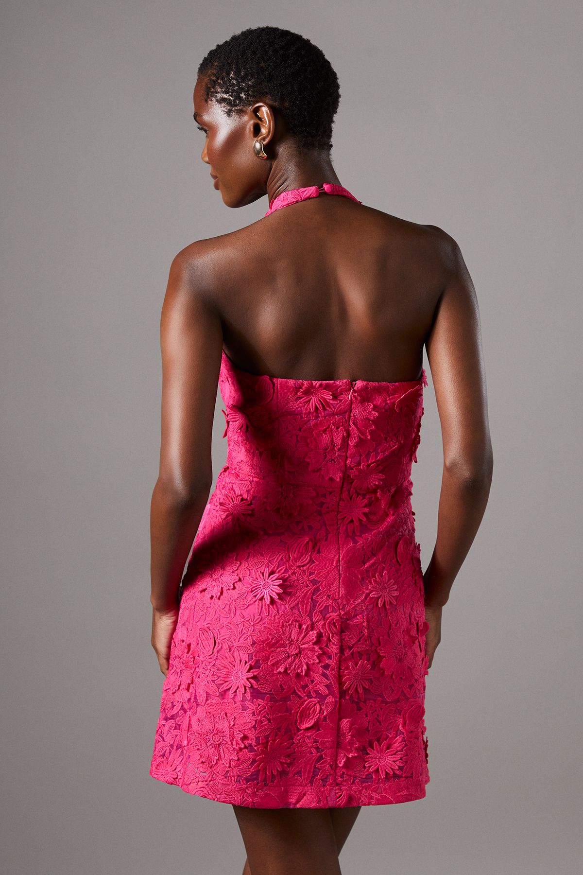 Coast 3D Floral Halter Neck Mini Dress Magenta image 3