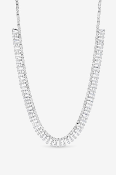 Jon Richard Rhodium Plated and Crystal Double Row Baguette Necklace