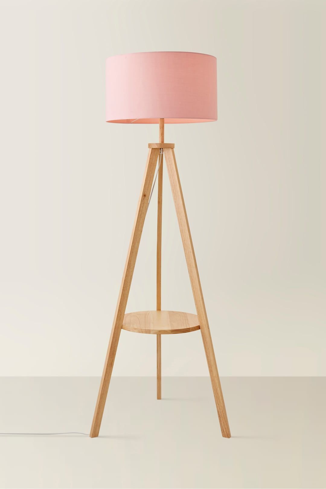 ValueLights Morrigan Natural Wood Tripod Floor Lamp with Fabric Drum Lamp Shade image 3