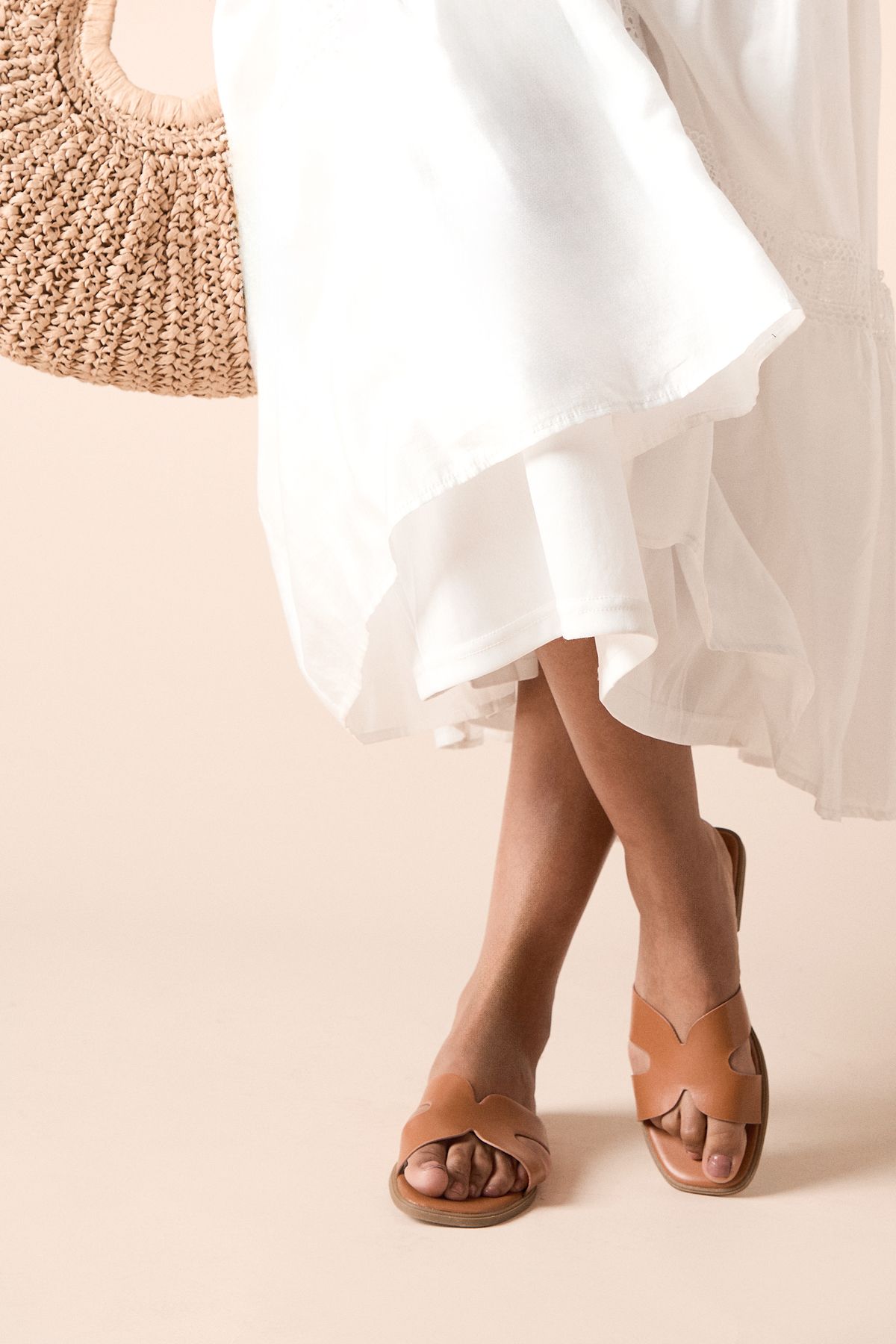 Dorothy Perkins Carlotta Faux Leather Comfort Flat Sliders Tan