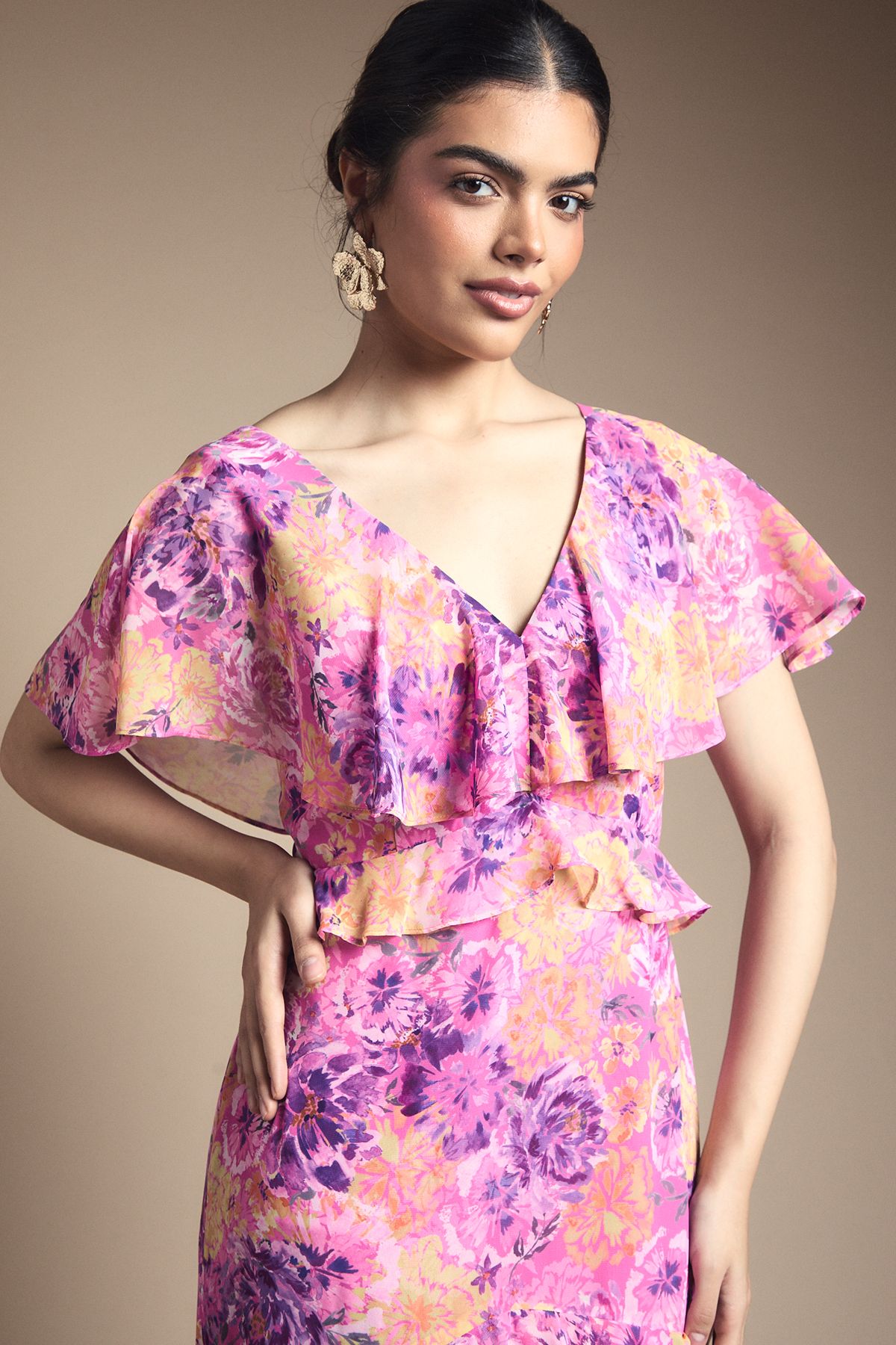 Oasis Ruffle Detail Maxi Dress Pink image 4