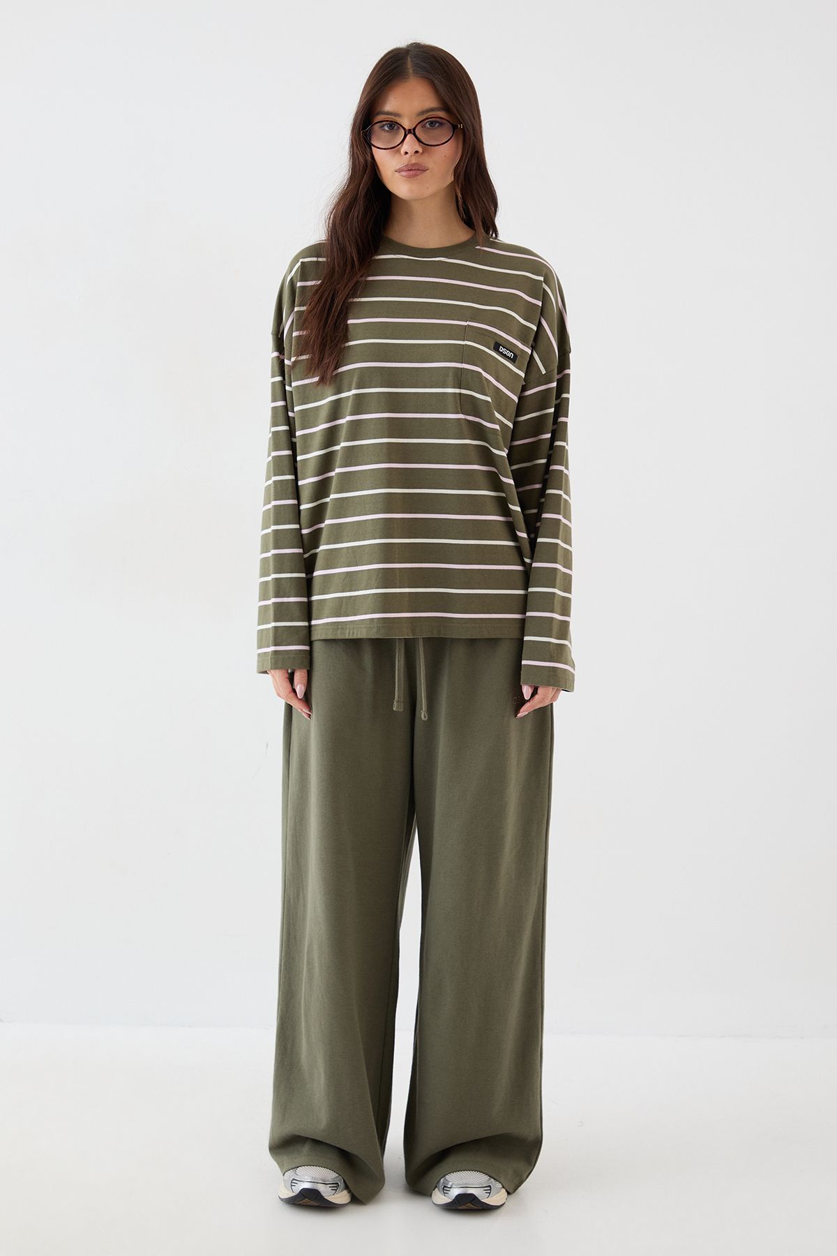 DSGN Studio DSGN Studio Stripe Oversized Long Sleeve T-Shirt Olive image 5