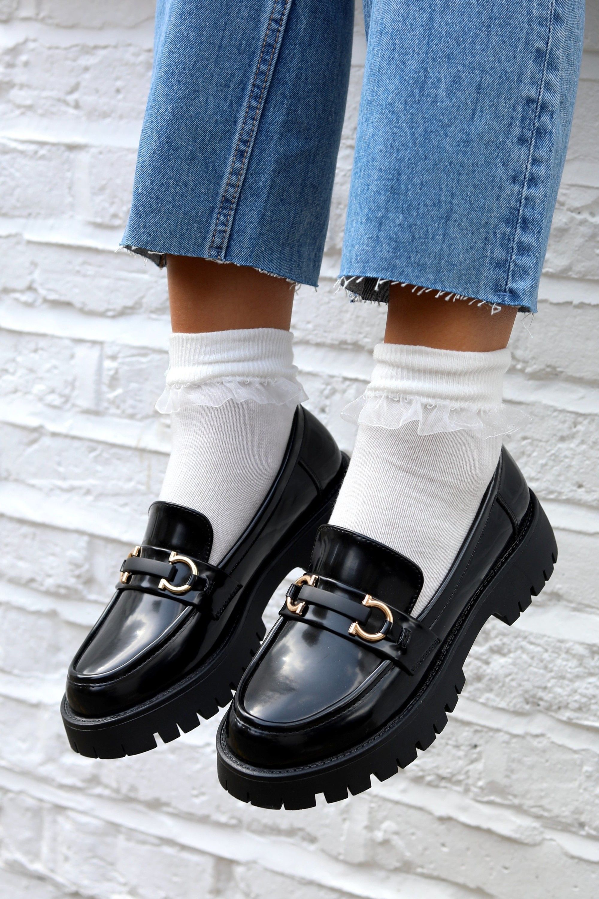 Linzi Maddox Black Faux High Shine Leather Chunky Loafer image 2