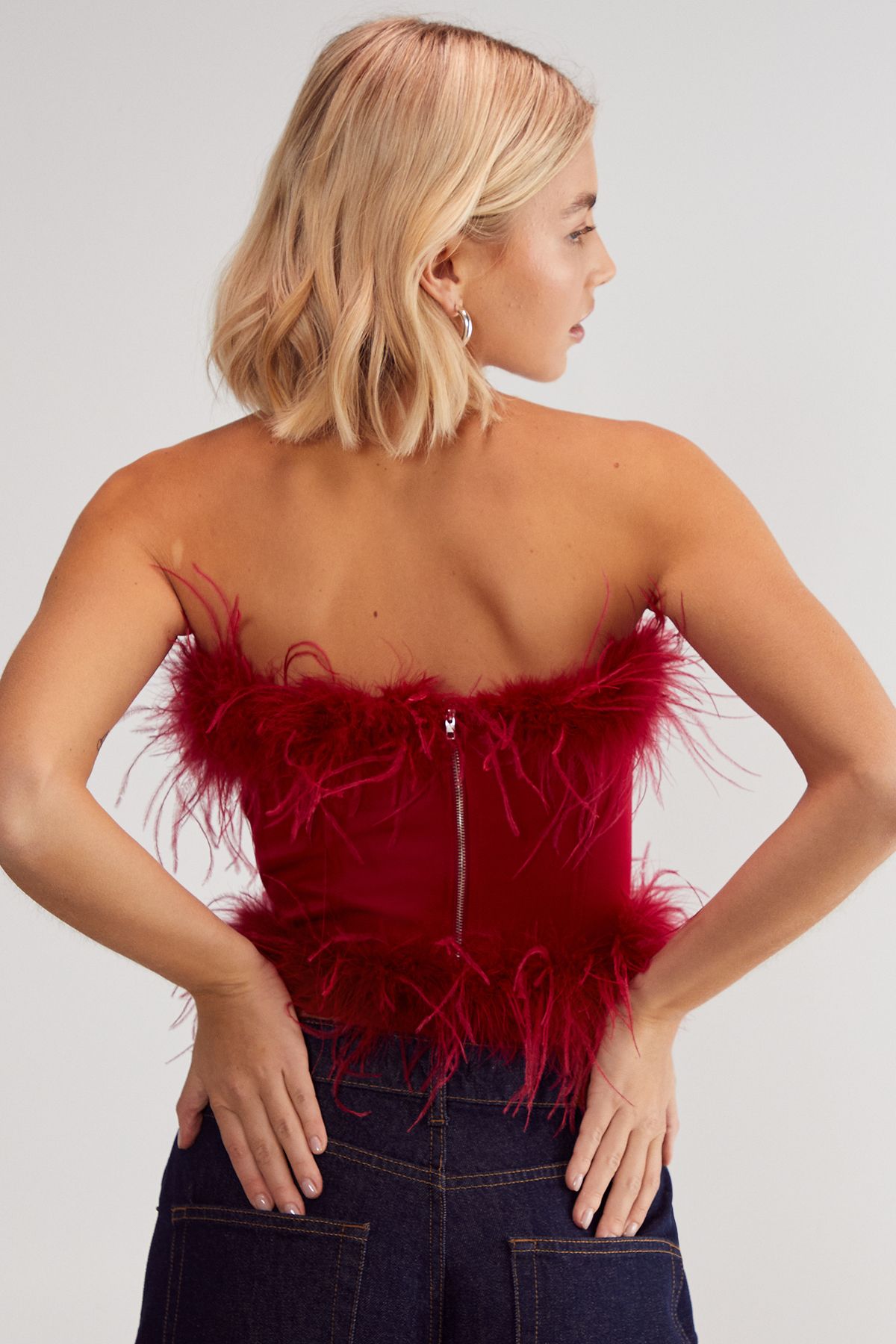 NastyGal Satin Boned Feather Corset Red image 4