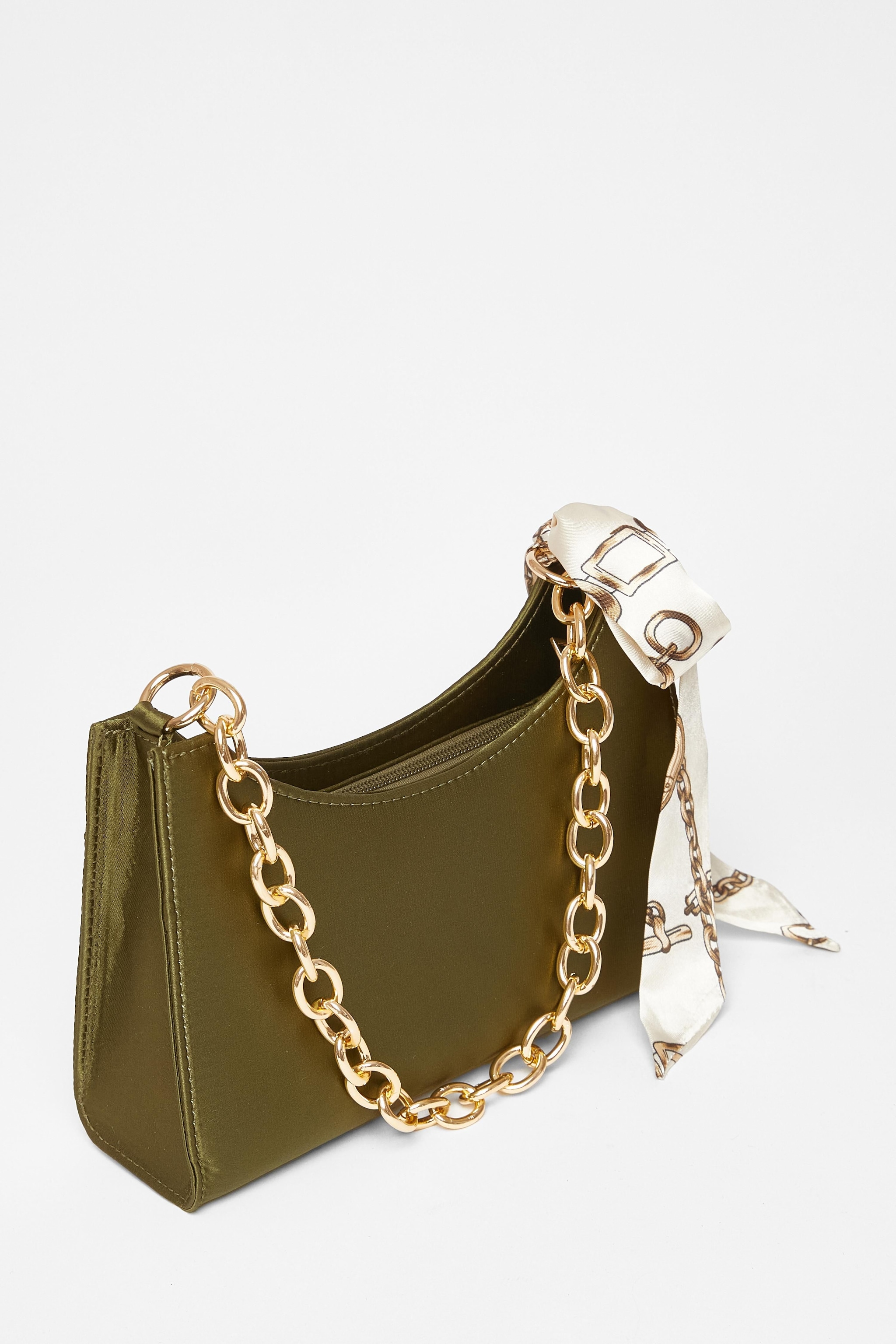 Quiz Green Satin Chain Shoulder Bag image 4