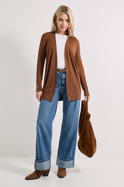 Dorothy Perkins Chocolate Longline Button Cuff Cardigan Chocolate