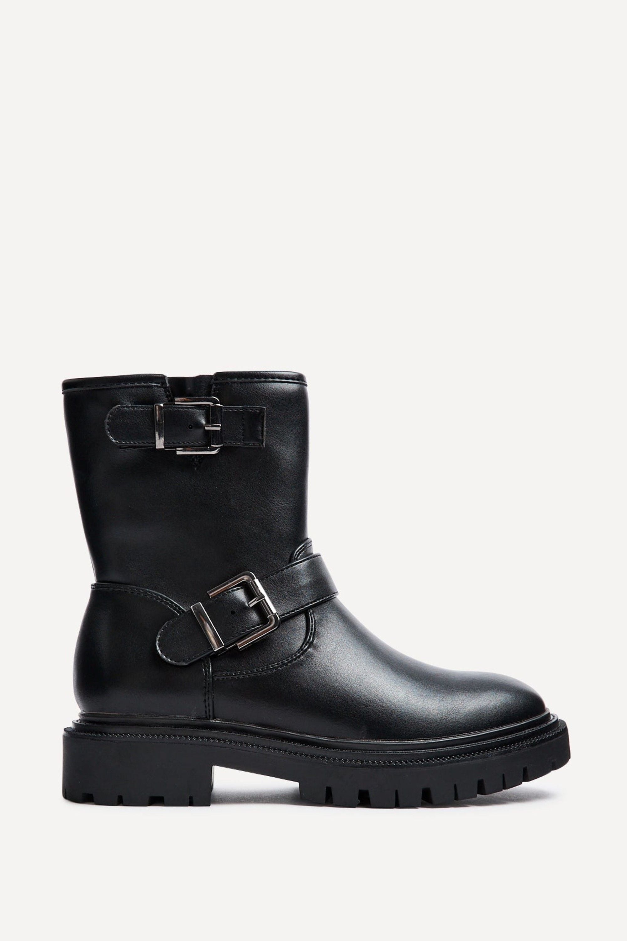 Linzi Trinity Black Faux Leather Biker Style Boot image 1