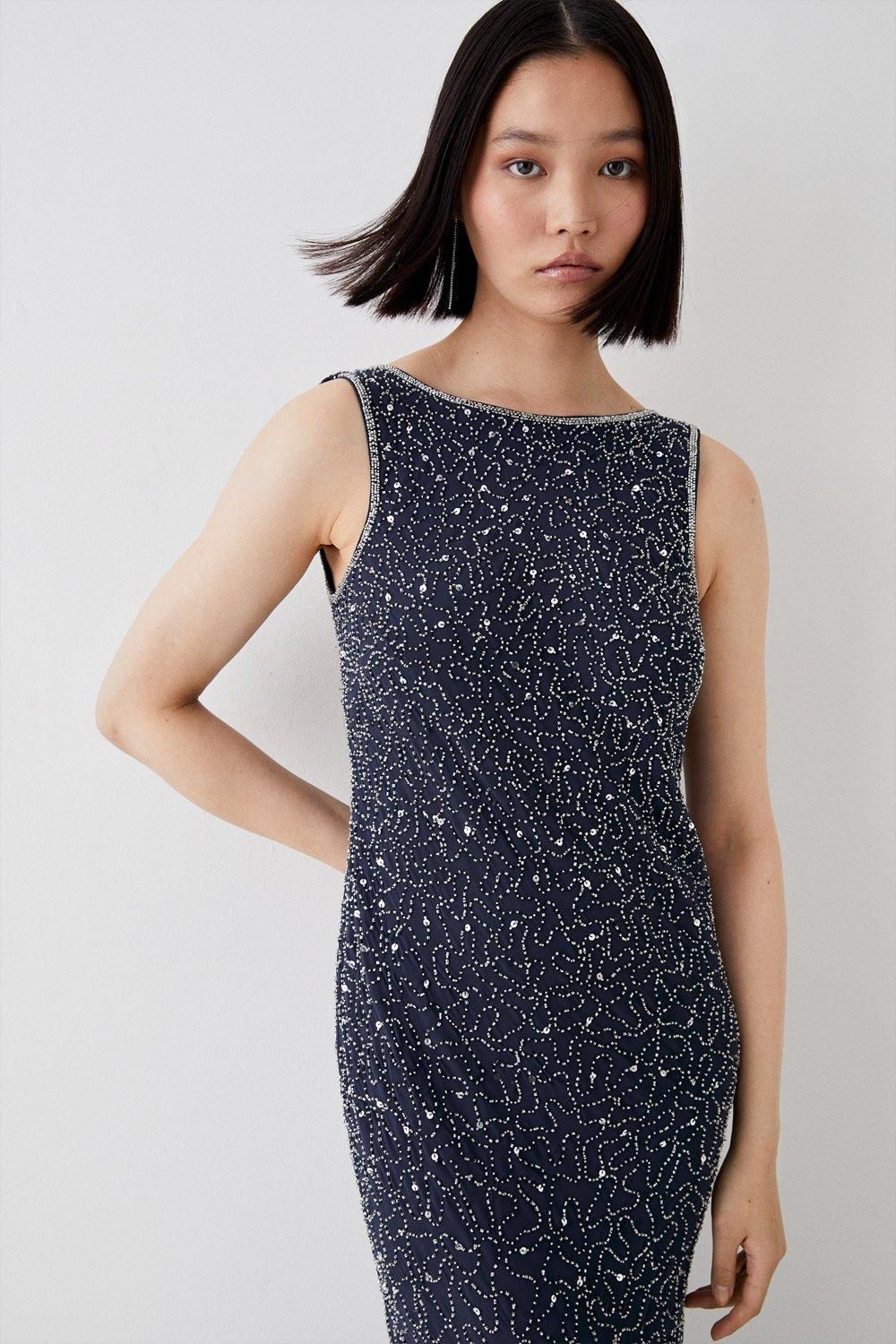 Coast Cowl Back Fishtail Sequin Maxi Dress Silver image 2