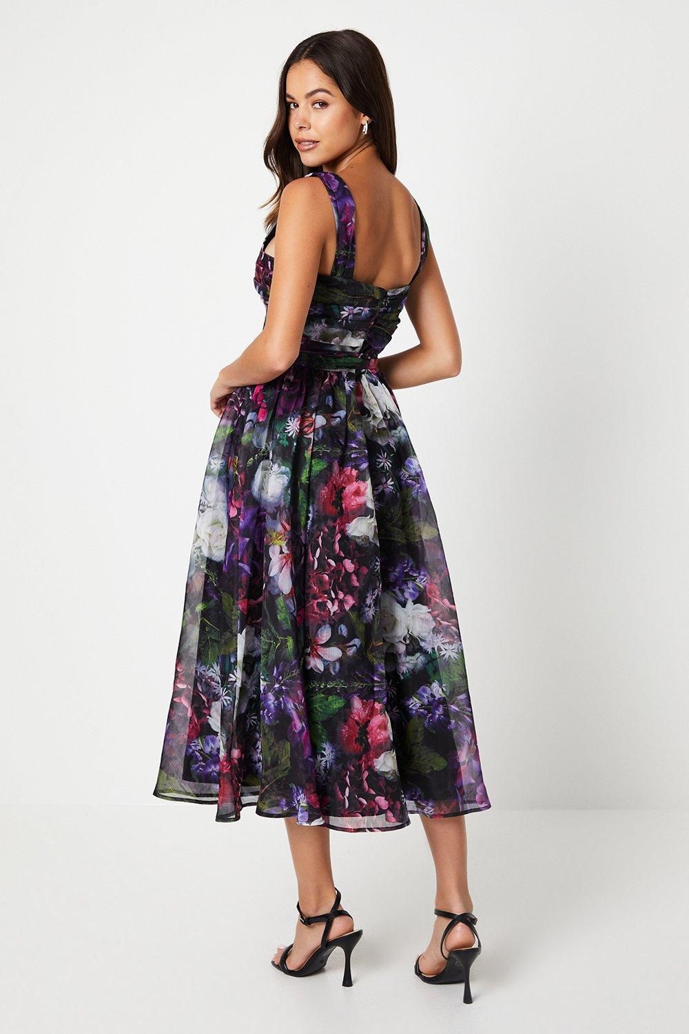 Coast Printed Organza Notch Neck Midi Wedding Guest Dress Multi image 3