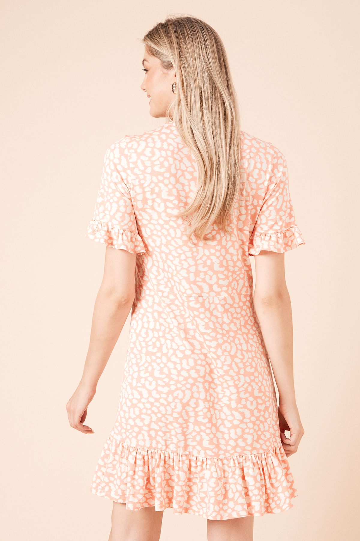 Dorothy Perkins Coral Animal Short Sleeve Frill Hem Mini Dress Animal image 4