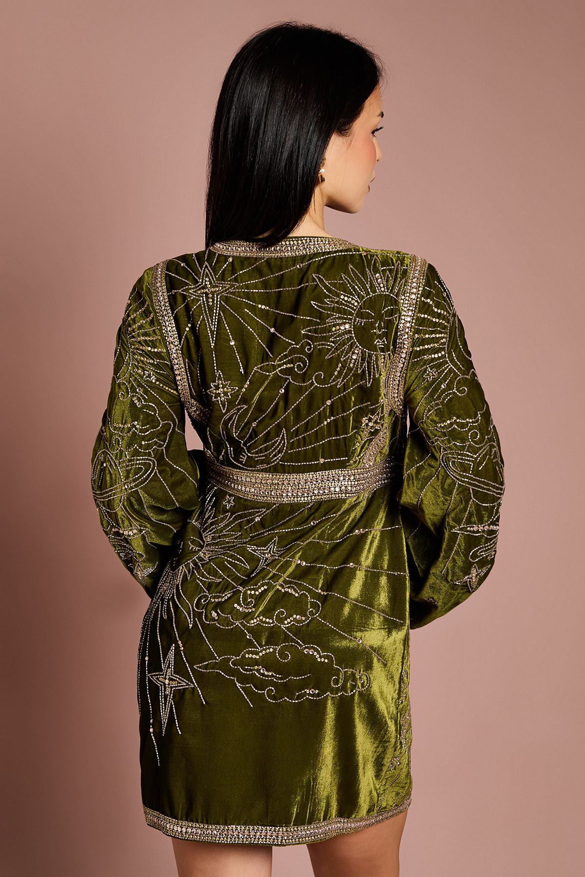 Coast Petite Party Sequin Velvet Wrap Mini Dress Olive image 3