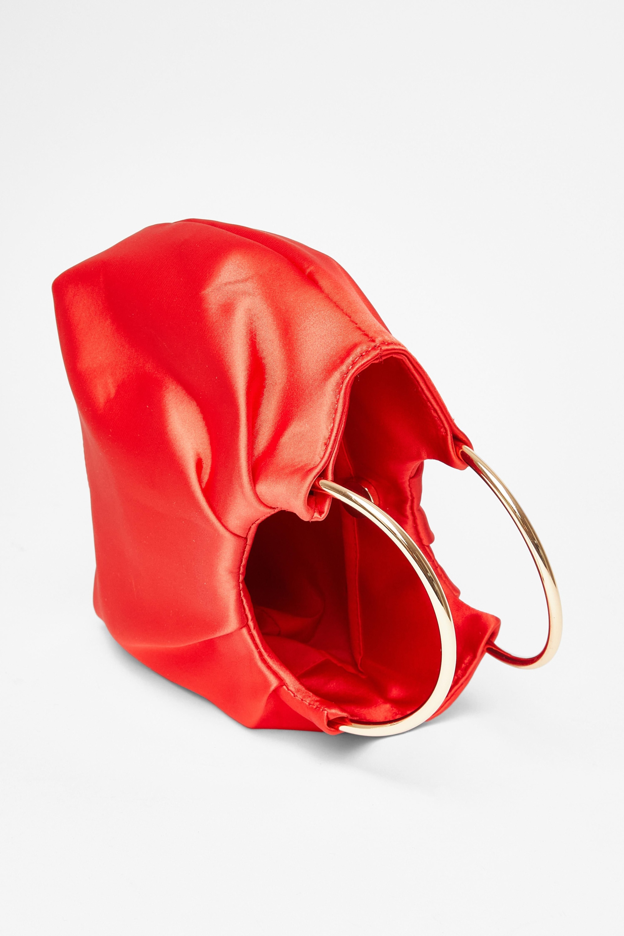 Quiz Red Satin Pleated Top Handle Bag image 2