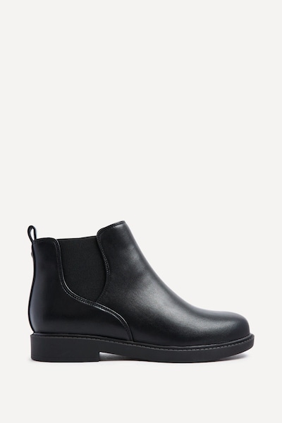Linzi Fauna Wide Fit Black Faux Leather Classic Chelsea Boot