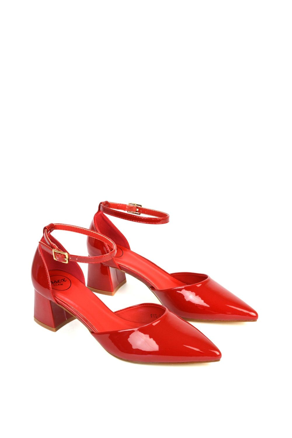 XY London 'Evie' Low Block Heel Pointed Toe Ankle Strap Court Shoes image 6