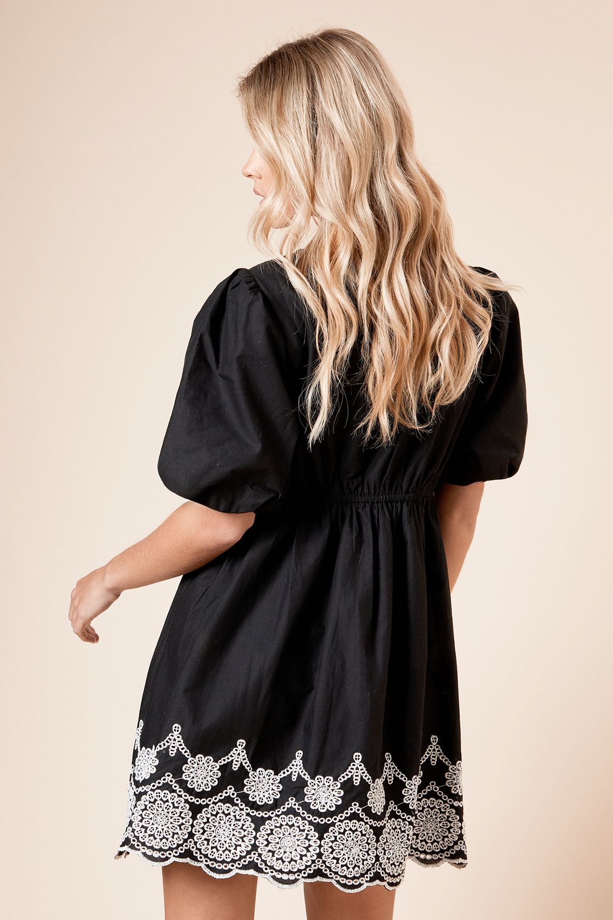 Dorothy Perkins Petite Embroidered Short Sleeve Mini Dress Mono image 3