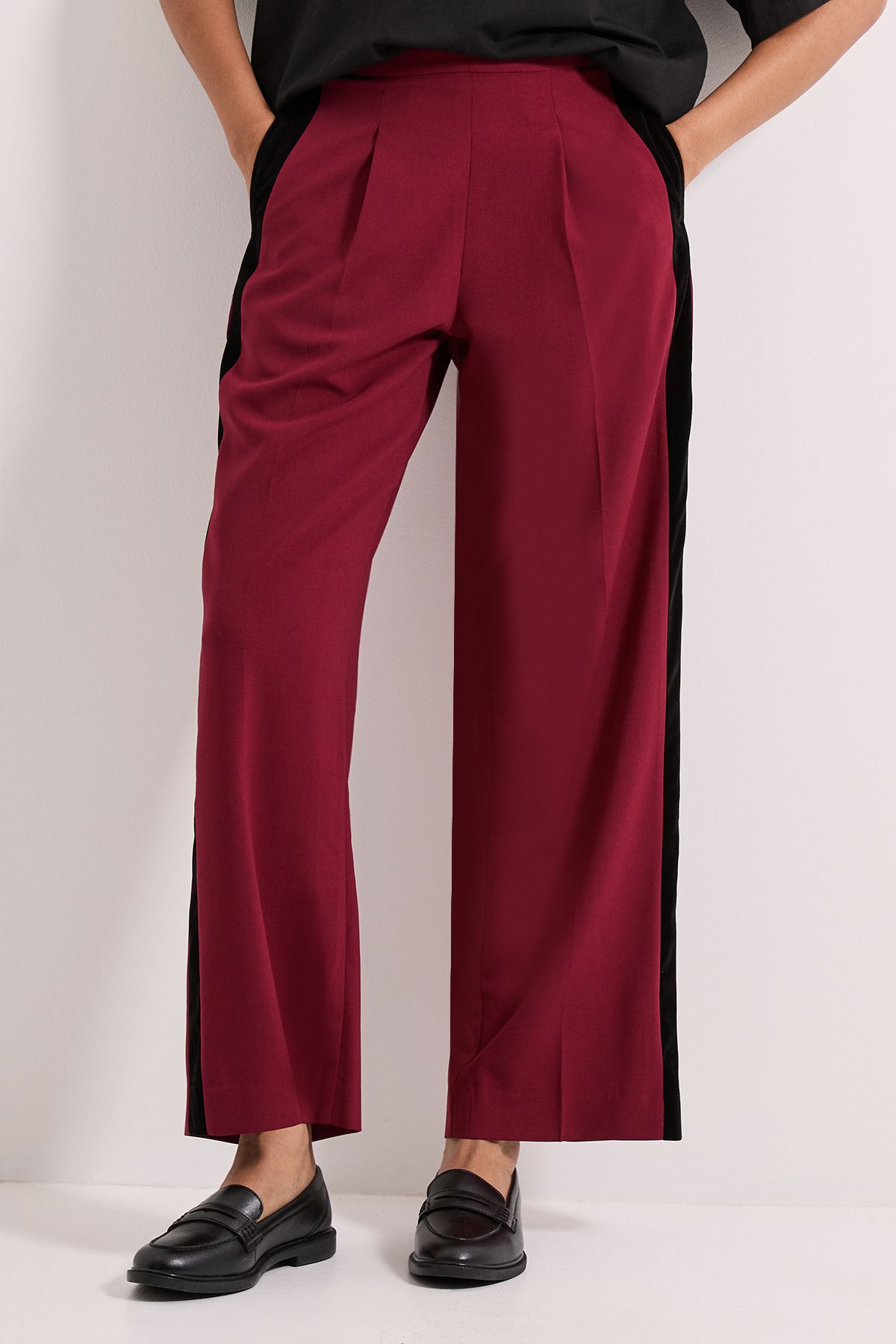 Dorothy Perkins Stripe Detail Belted Straight Leg Trouser Burgundy image 1