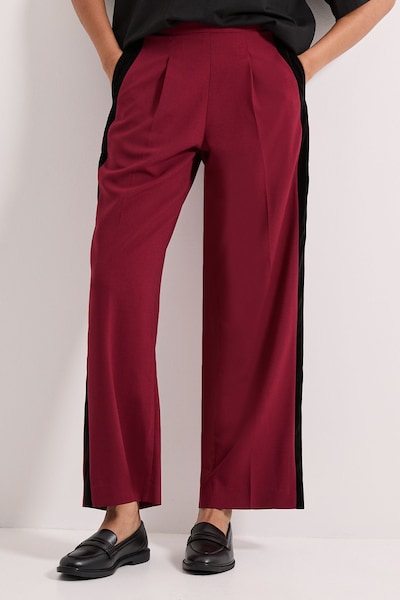 Dorothy Perkins Stripe Detail Belted Straight Leg Trouser Burgundy