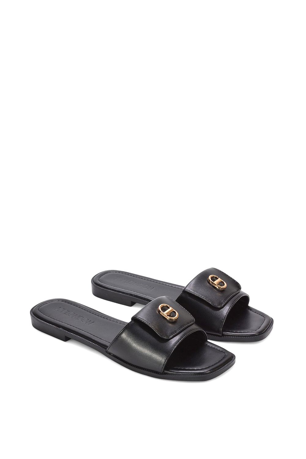 XY London 'Leigh' Open Toe Foldover Buckle Slip On Flat Slider Mules image 4