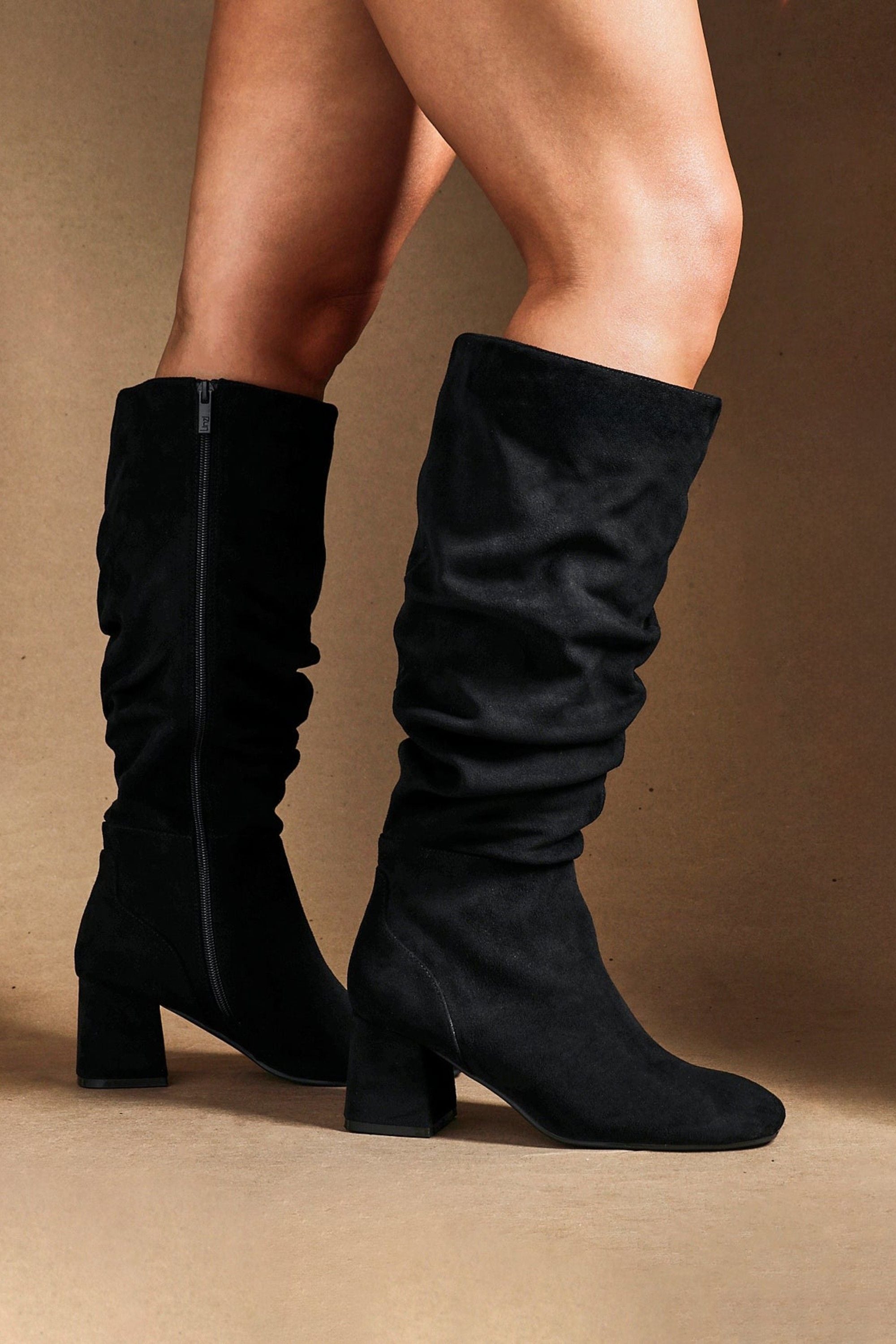 Linzi Inferno Wide Fit Black Faux Suede Ruched Long Heeled Boot image 6