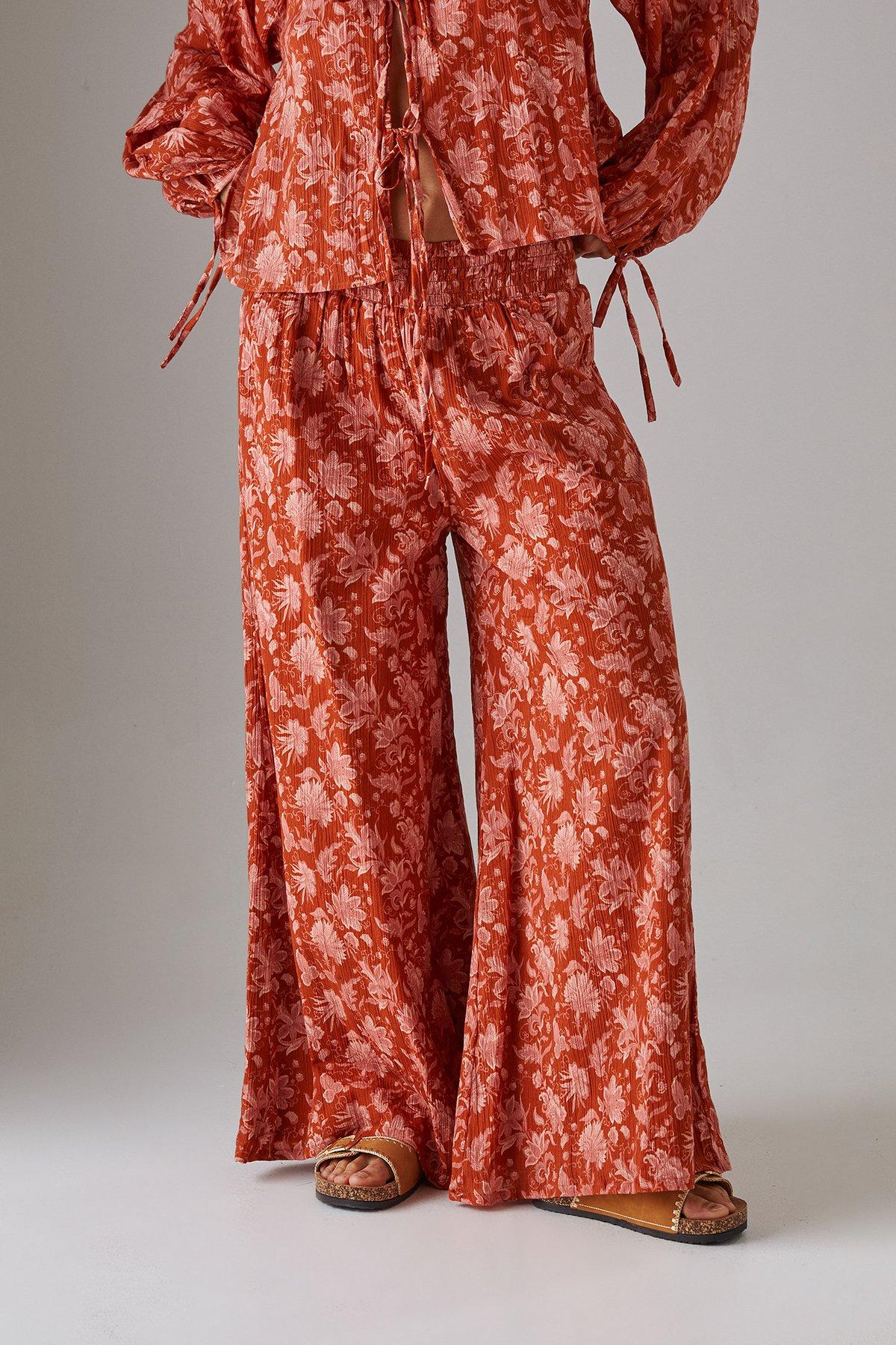 Warehouse Cheesecloth Shirred Waist Wide Leg Trousers Floral image 1