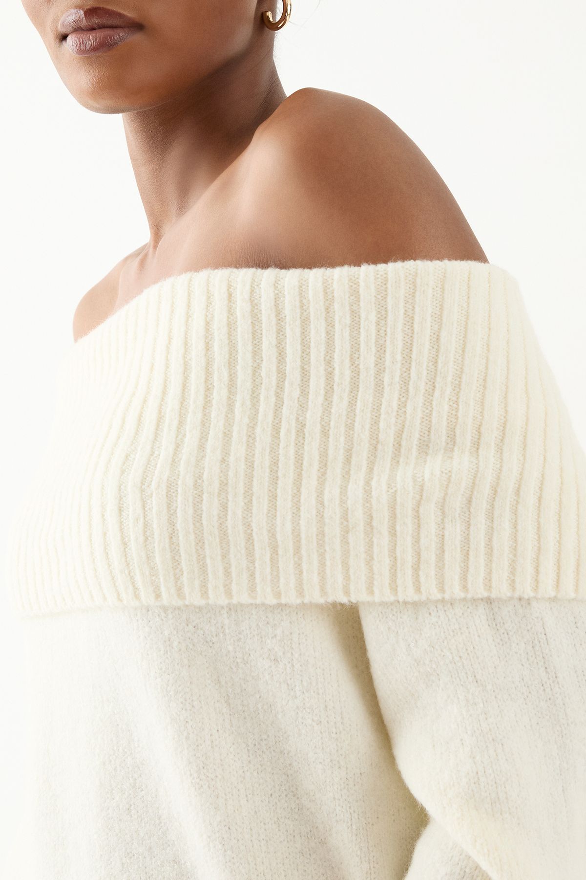 MissPap Premium Knit Bardot Foldover Jumper Cream image 5