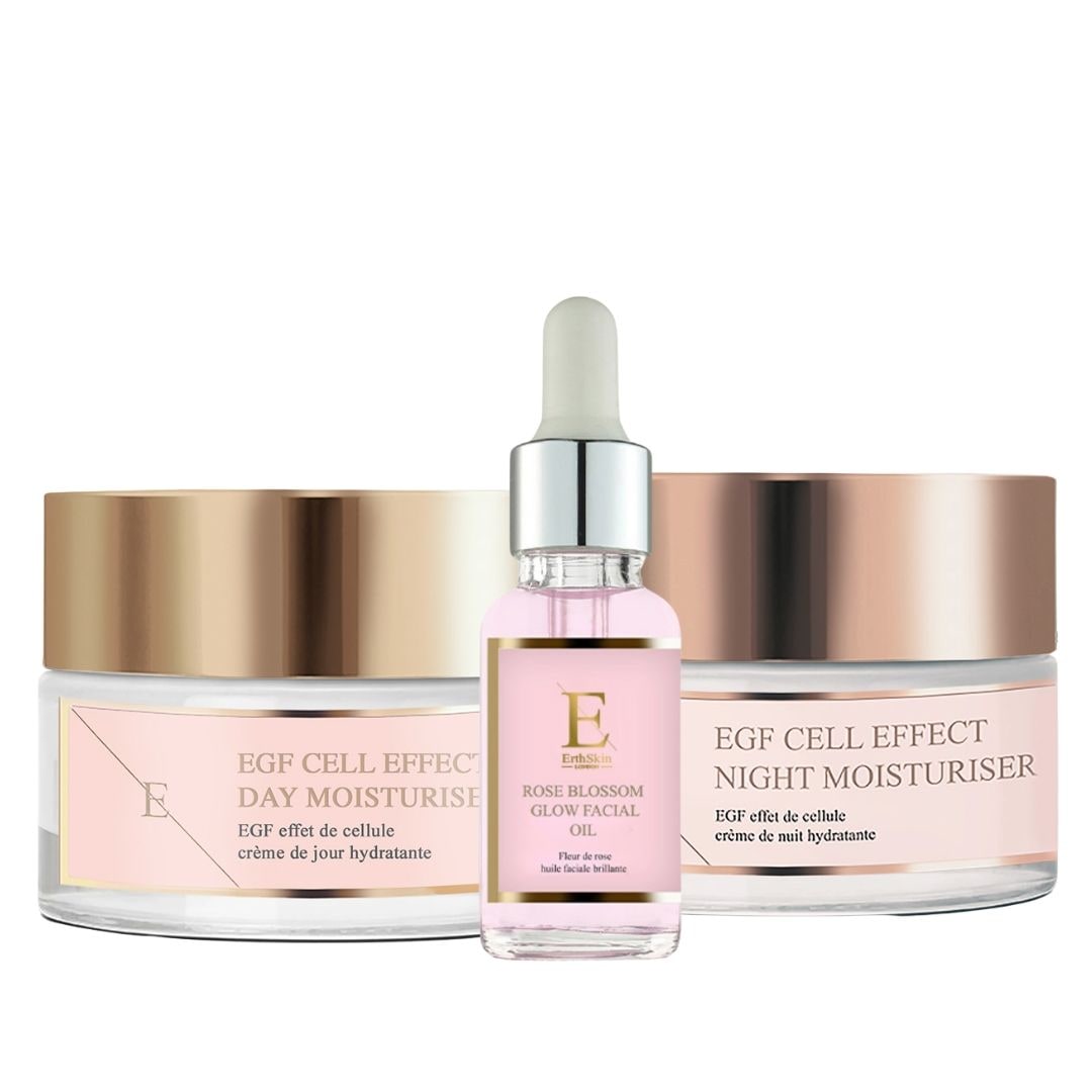 Erth Skin London Anti-Aging Trio : EGF Day & Night Moisturizers + Rose Facial Oil image 1