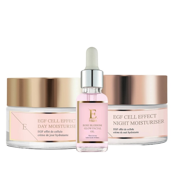 Erth Skin London Anti-Aging Trio : EGF Day & Night Moisturizers + Rose Facial Oil