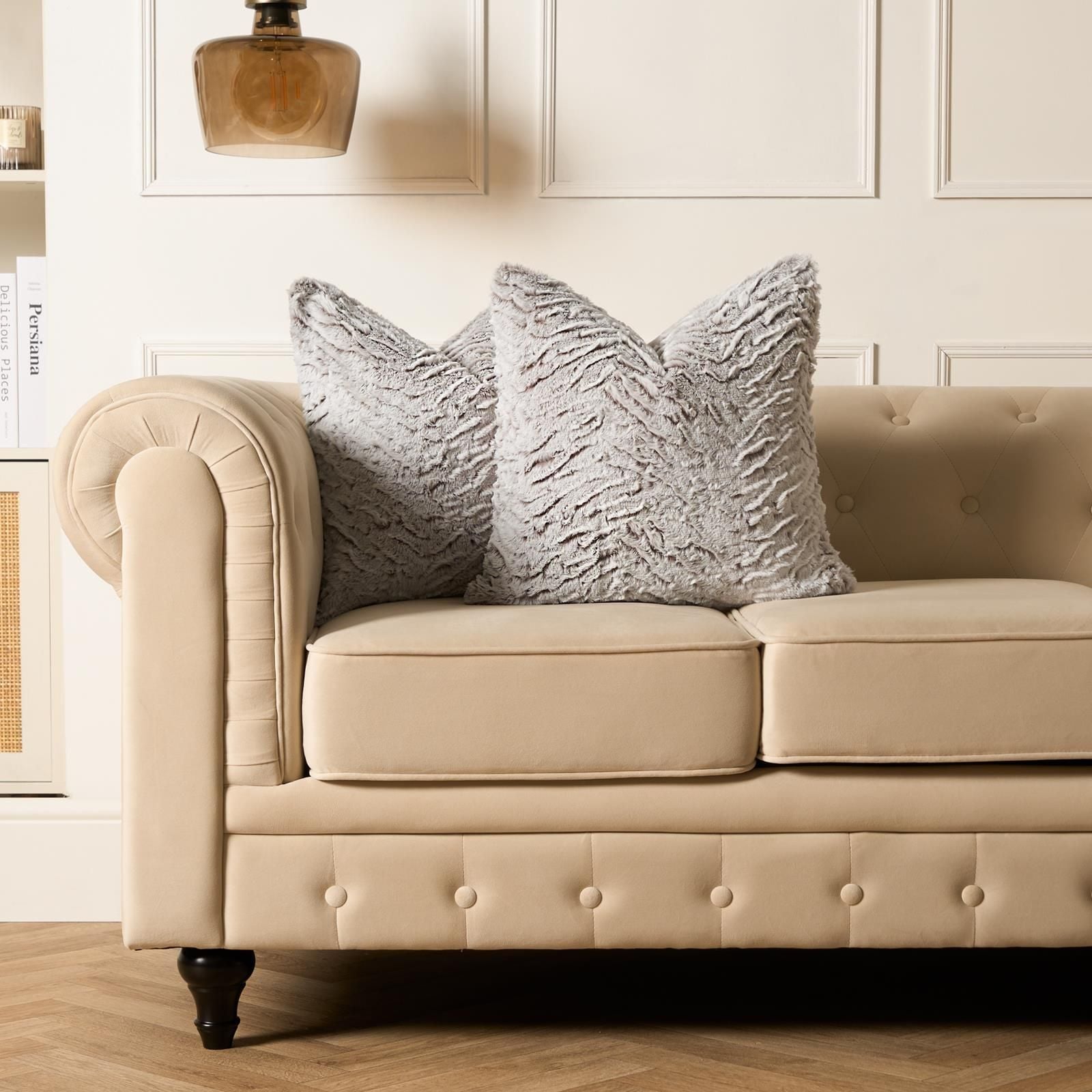 OHS 2 Pack Two Tone Faux Fur Soft Fleece Filled Cushion Covers - 45 x 45cm image 3