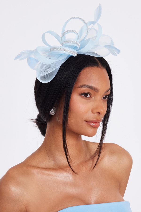 Quiz Light Blue Diamante Bow Fascinator