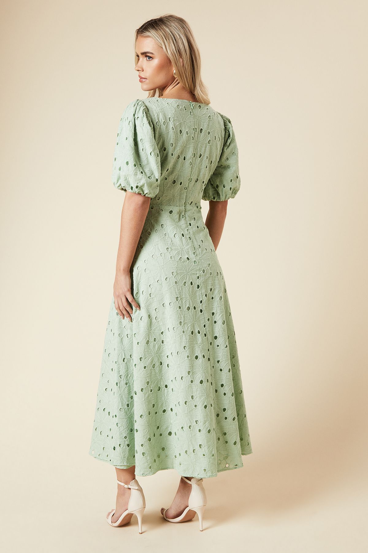 Dorothy Perkins Petite DP Luxe Lace Puff Sleeve Midi Dress Sage image 3