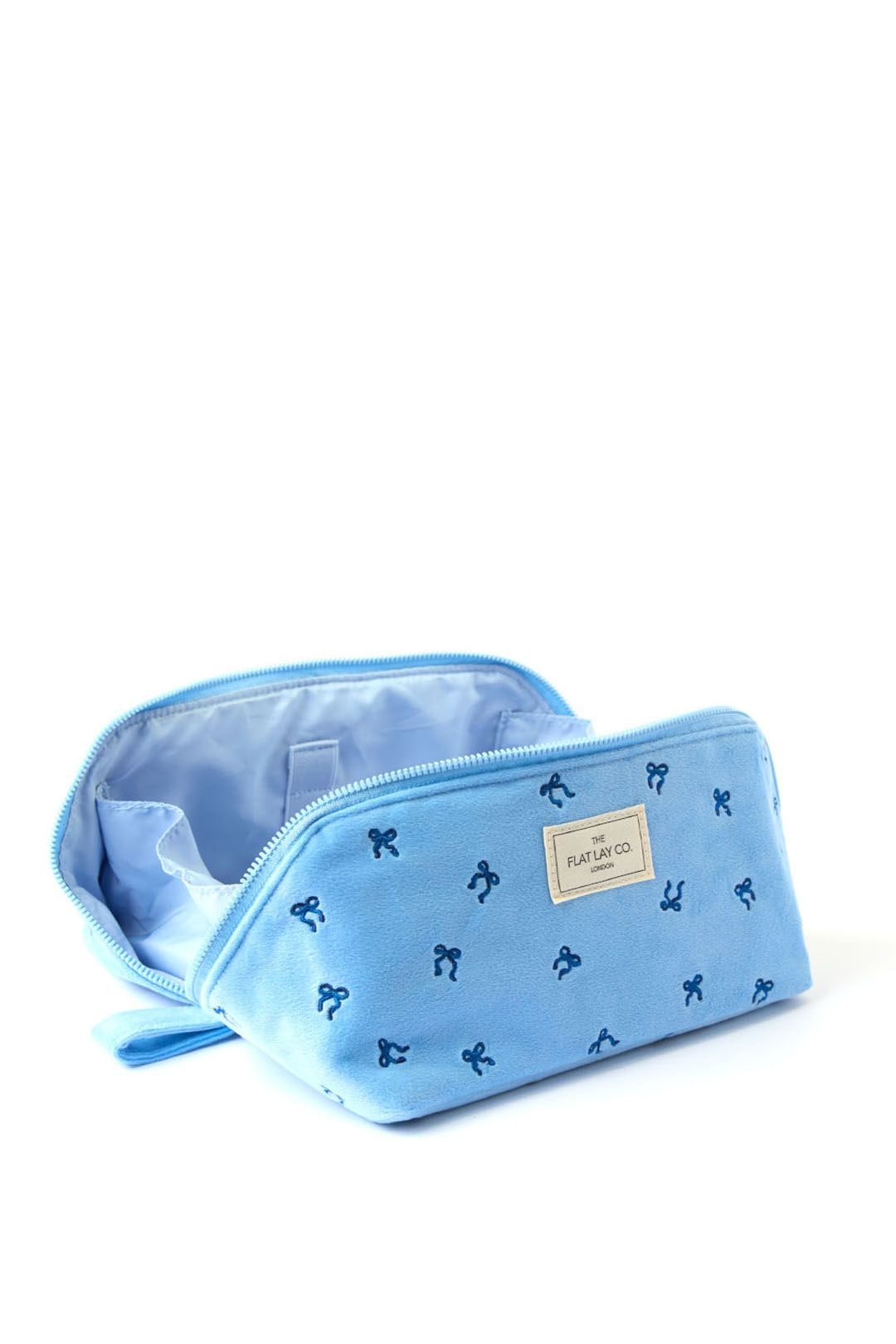 The Flat Lay Co Makeup Box Bag - Ditsy Bows Blue Embroidered Velvet Multi image 4