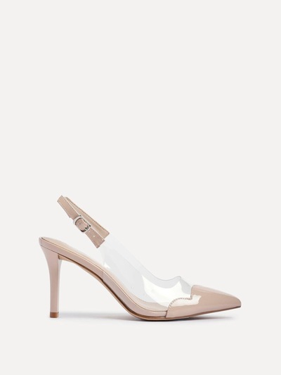 Linzi Nolita Nude Perspex Patent Mix Slingback Court Heels