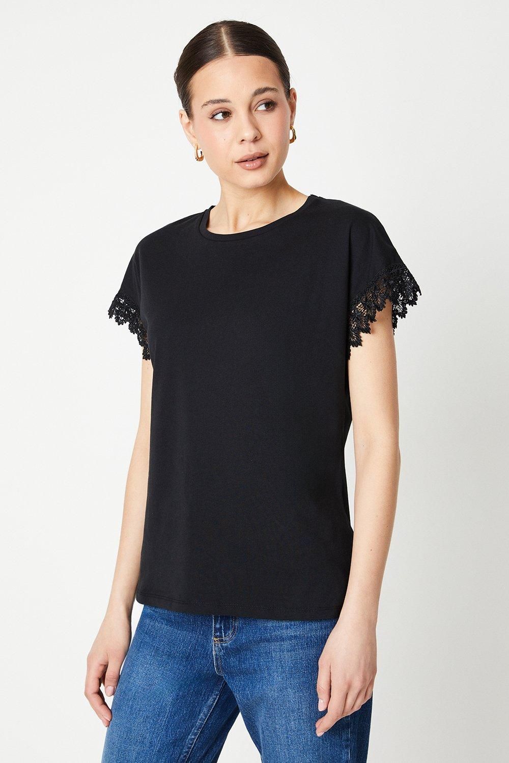Dorothy Perkins Lace Trim Detail T-shirt Black image 5