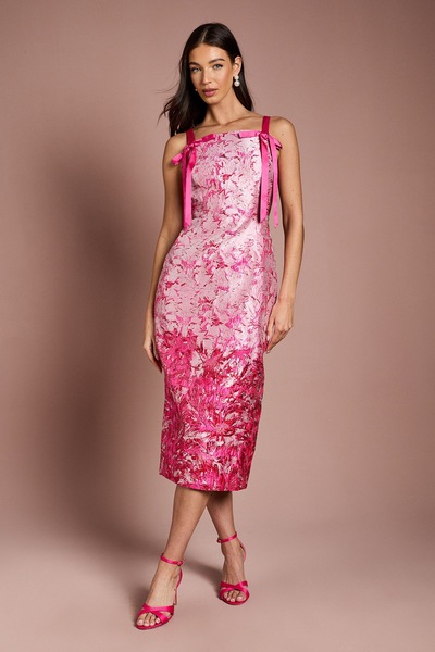Coast Bow Detail Jacquard Pencil Dress Pink