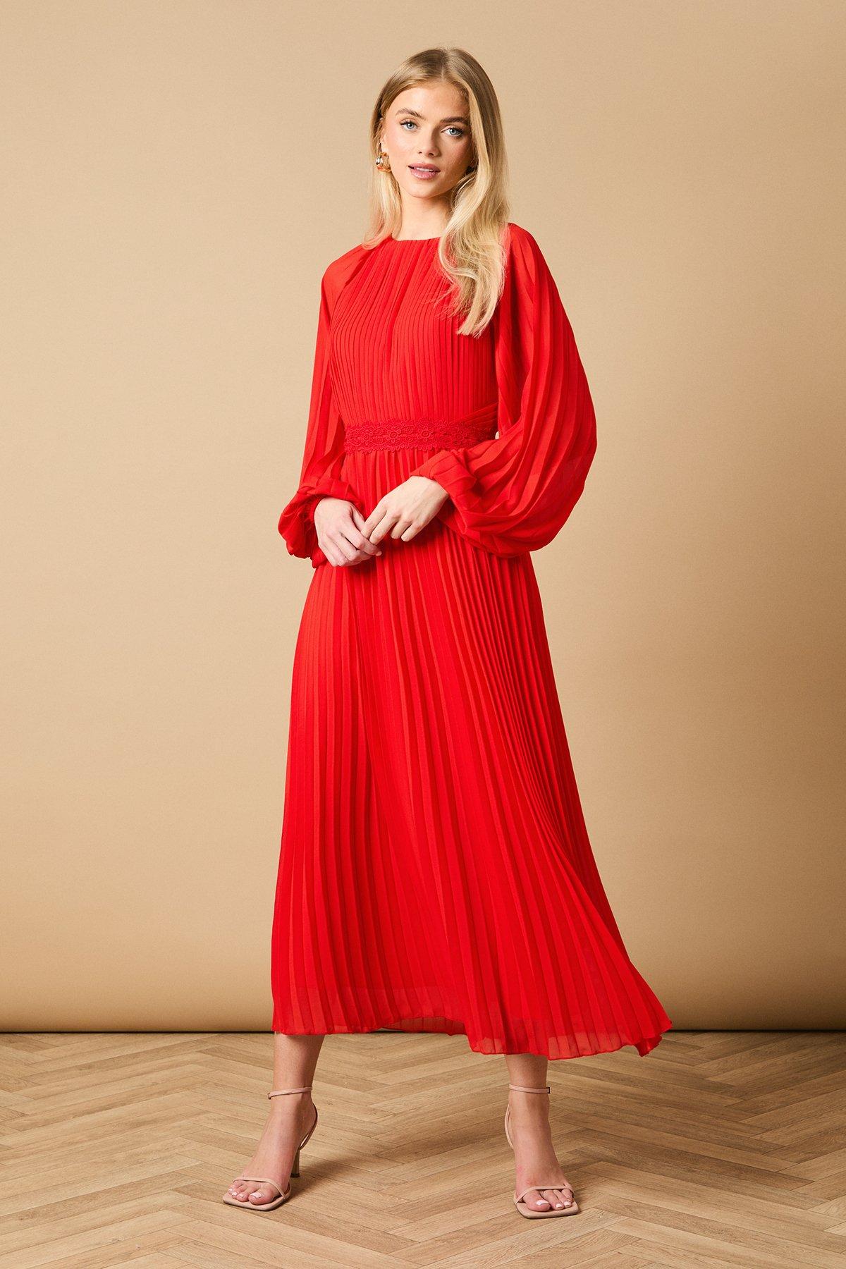 Oasis High Neck Mesh Long Sleeve Maxi Dress Orange image 1