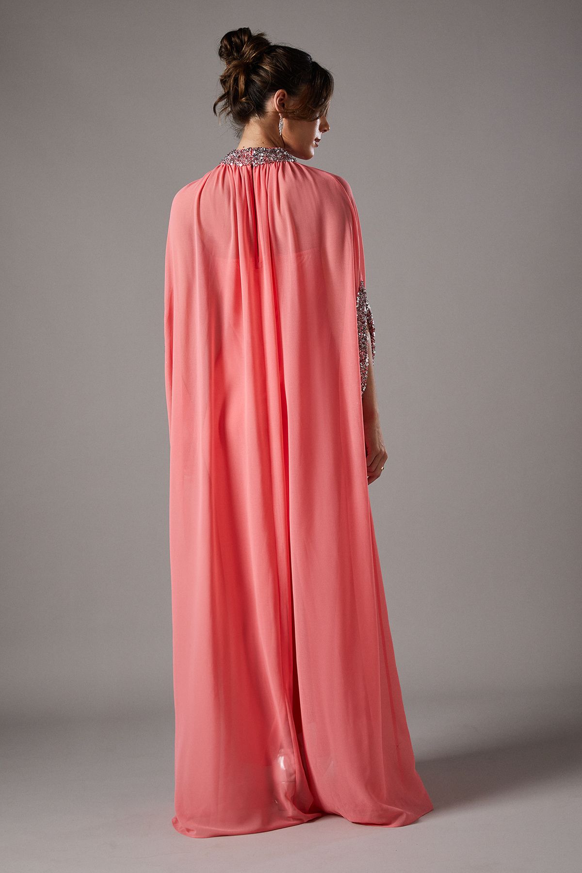 Coast Chiffon Cape Style Sequin Maxi Dress Coral image 4