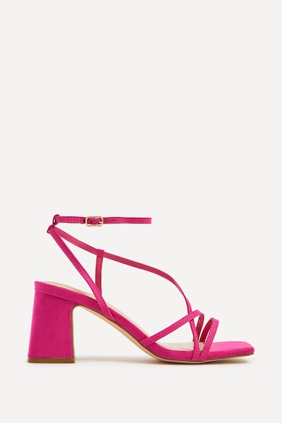 Linzi Memphis Pink Faux Suede Crossover Slingback Block Heeled Sandal