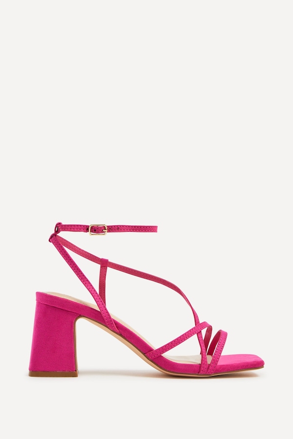 Linzi Memphis Pink Faux Suede Crossover Slingback Block Heeled Sandal