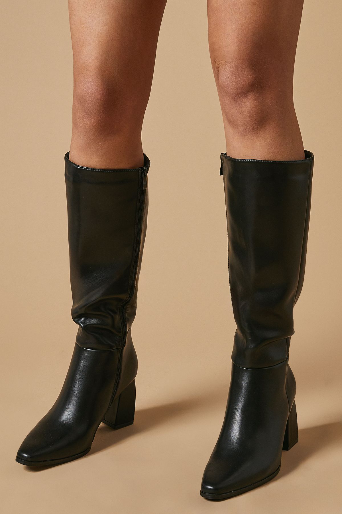 Oasis Octavia High Block Heel Pointed Knee Boots Black image 2